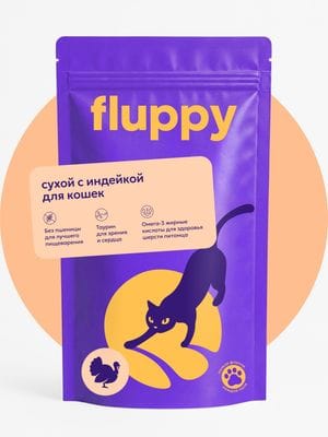 Полнорационный сухой корм для кошек Fluppy с индейкой