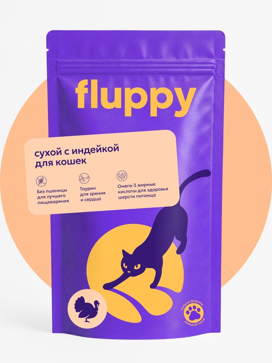 Полнорационный сухой корм для кошек Fluppy с индейкой